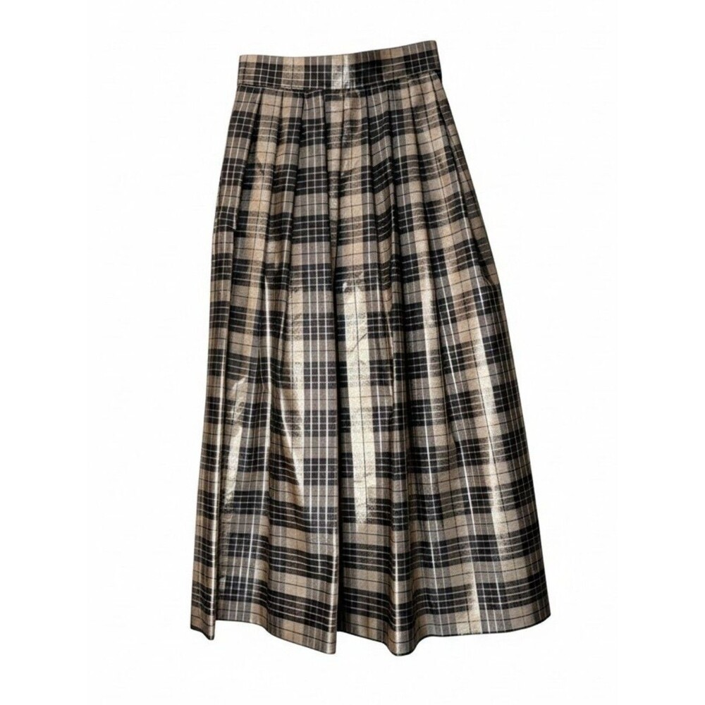 Vintage Talbots Plaid Midi Skirt Academia Preppy Pleated Skirt size 8 metallic